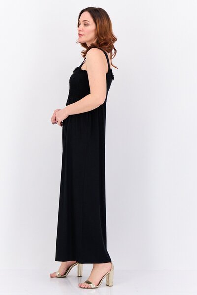 Roxy Women Shirred Sleeveless Jumpsuit, Black