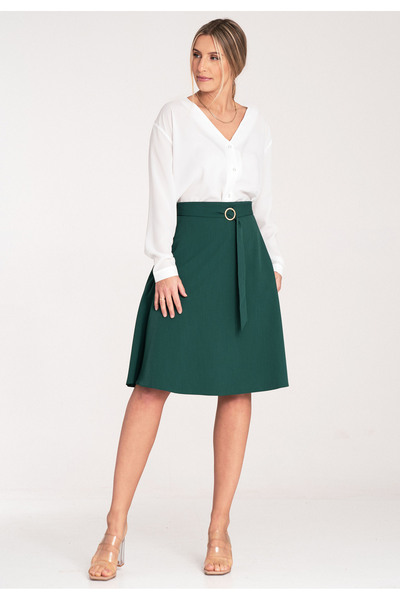 Figl Midi skirt - Buckle belt skirt - green skirt M1074 size S