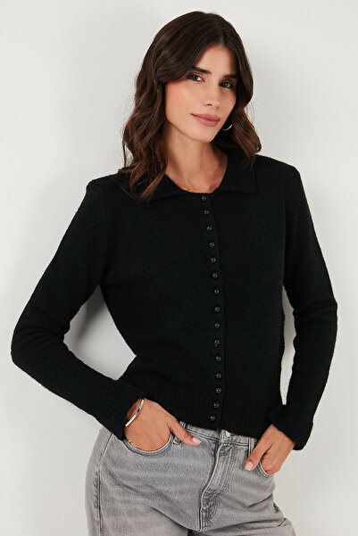 Lela Wool Blend Regular Fit Buttoned Polo Neck Cardigan Cardigan 4617013