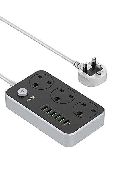 Generic 3-Power Socket And 6-Port USB Adapter Grey