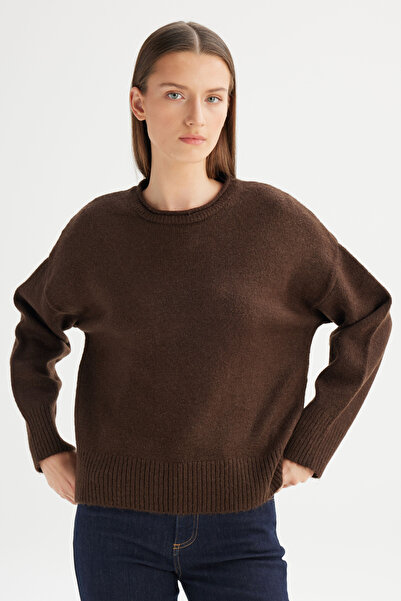 WRANGLER Relaxed Fit Geniş Kesim Bisiklet Yaka Kahverengi Triko Kazak