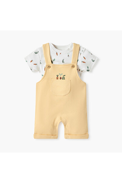 Juniors Printed Dungaree and T-shirt Set