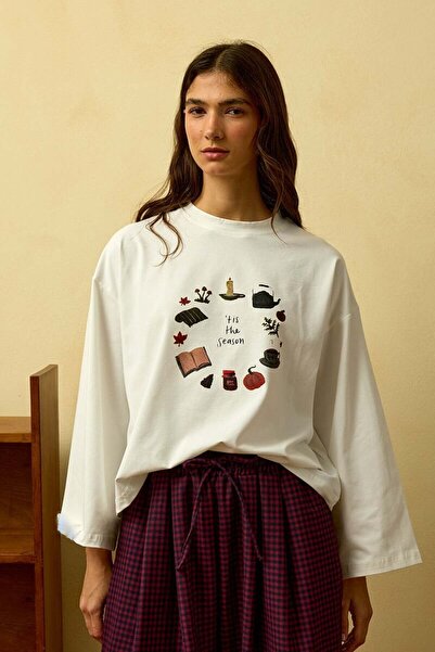 Ceylan Otantik Ecru Pumpkin Printed Basic Body