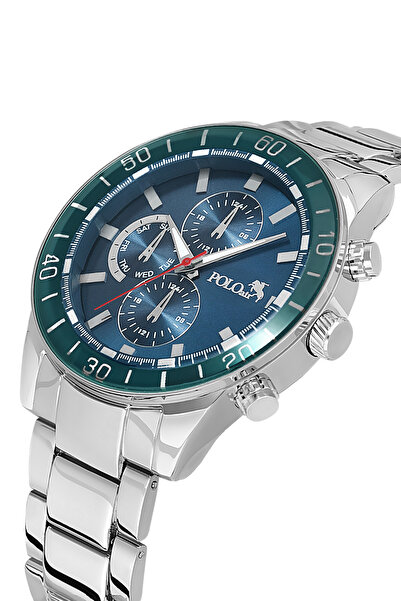 Polo Air ساعة يد رياضية للرجال فضية أزرق داكن أخضر PL-7026E3x