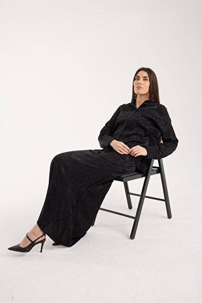 DeChival Tesettür Set - Shirt and 93 cm Long A-Line Skirt - Patterned Textured Fabric