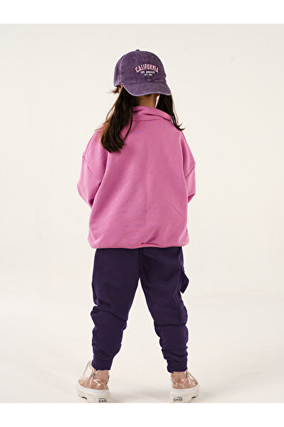 Catz Kids Girl's 3 Thread Combed Cotton Purple Lilac Tracksuit Set