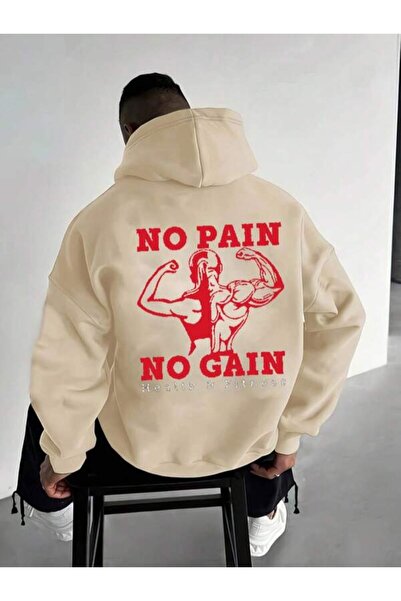 Soothing Space سويت شيرت No Pain No Gain Fitness مطبوع للجنسين بغطاء رأس