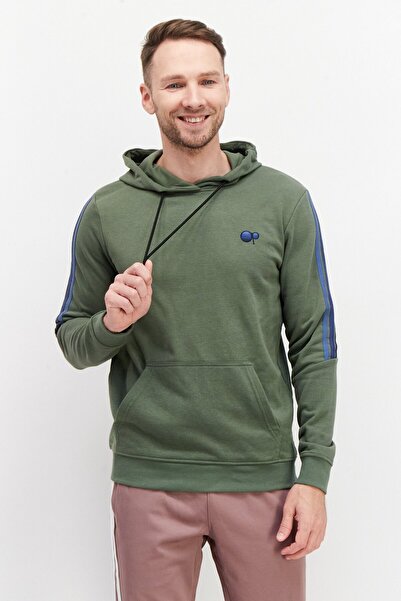 Ocean Pacific Men Hooded Long Sleeve Brand Logo Sweatshirt, Olive