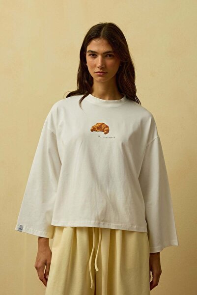 Ceylan Otantik Ecru Croissant Printed Basic Body