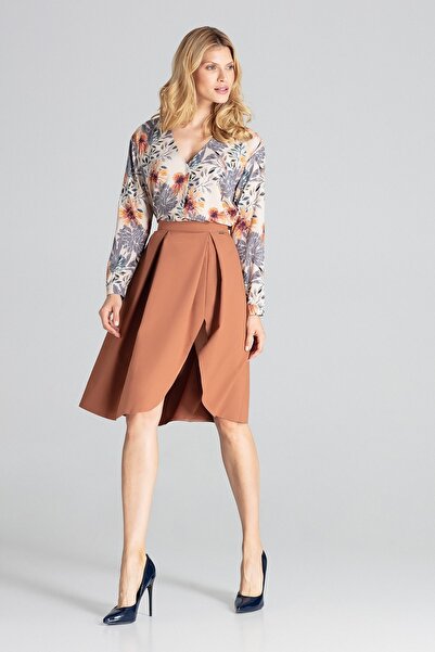 Figl Elegant skirt with thigh Slit , brown M675, size M