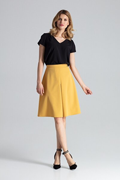 Figl Elegant A-line skirt with straight pleats, yellow M667, size M