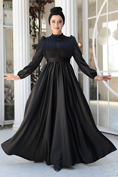 N.S NEVA STYLE Satin Black Hijab Evening Dress 23821S