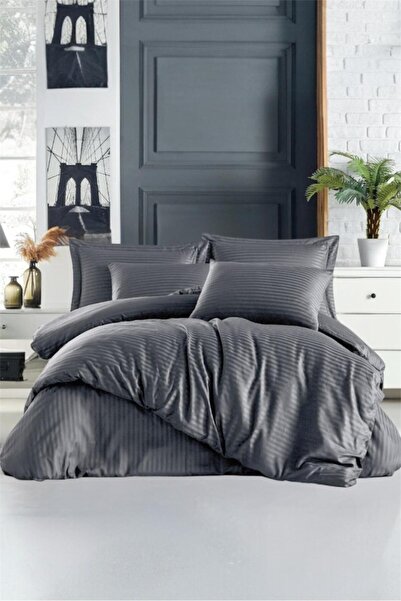 Bayev Berry Anthracite Single Cotton Satin Duvet Cover Set 160 X 220