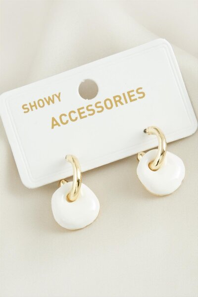 ZERO LAND MTXDPN أقراط دائرية (140347) مطلية بالمينا - أسود