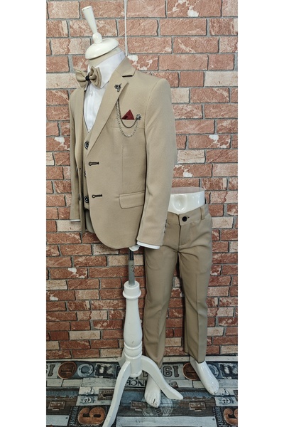 HAYTA Children's Suit Vest Set Piece Set with Shirt 1-14 Years Silver Dark Cream