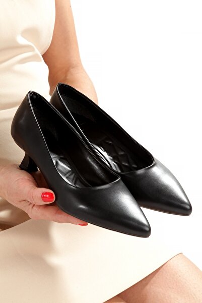 Modabuymus Black Matte Low Short Hazelnut Heeled Stiletto Evening Dress Shoes Minikandy