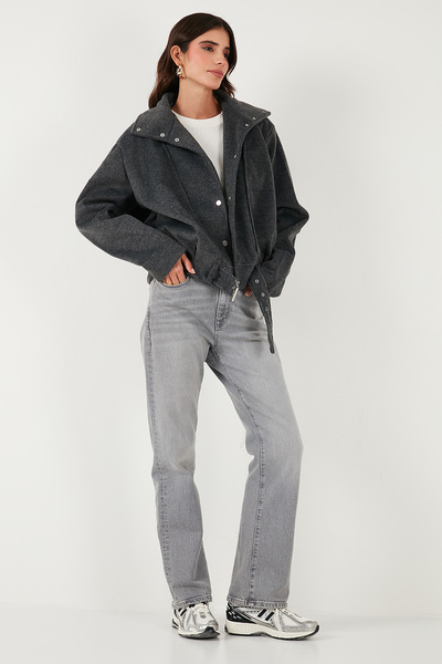 Lela Cotton Blend Oversized Belt Detailed Lined Short Cashmere Coat Coat 6839657