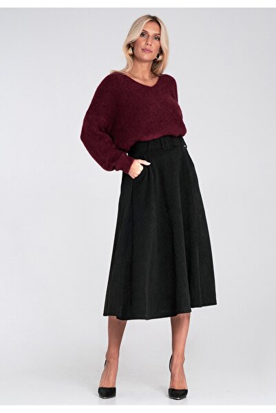 Figl Elegant skirt with elastic waist - Skirt with belt - Black M1234 size L