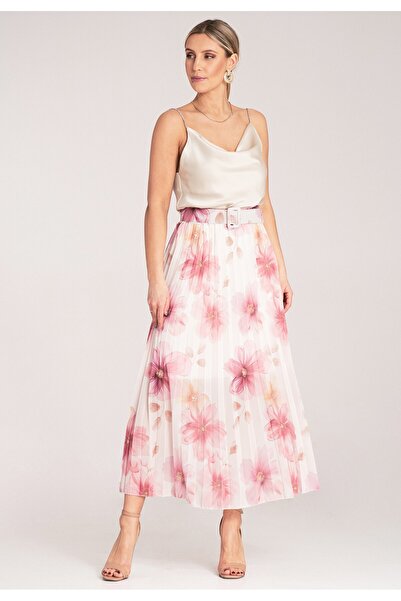 Figl Floral Printed Pleated Skirt - Elegant High Waist Skirt - Pink M1163 Size S/M
