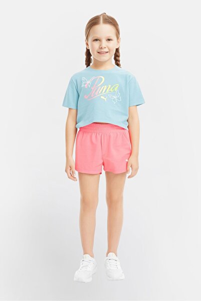 Puma Kids Girl 2Pcs Graphic Print T-Shirt And Bottom Shorts Set, Multicolor