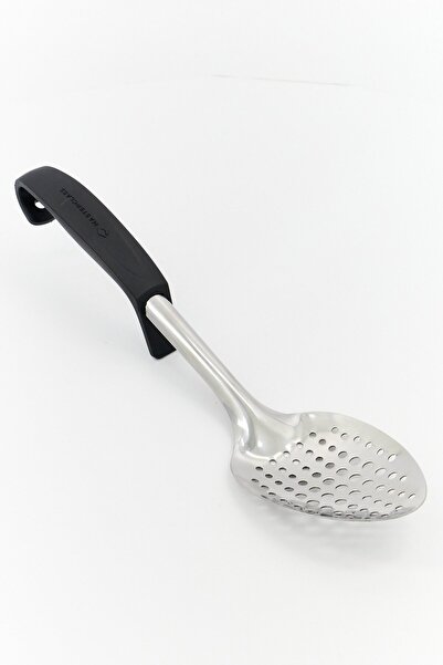 masterclass Stainless Steel Soft Grip Slotted Spoon, Black