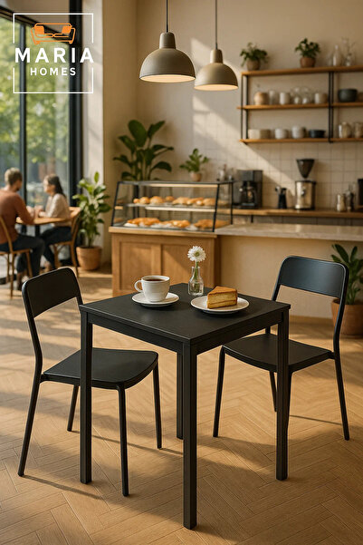 MARIA HOMES Stylish Black Square Dining Table 70x70x75 | Metal Frame | Modern Indoor Outdoor Table