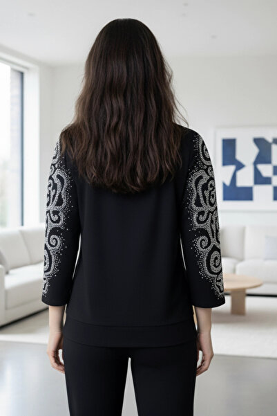 AZRA BUTİK Shoulder Full Rhinestone Blouse