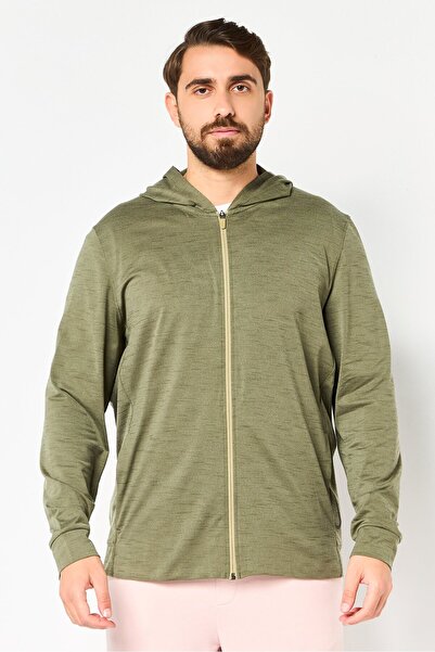 Nike جاكيت رجالي Dri-Fit بأكمام طويلة بغطاء رأس وسحاب كامل لليوجا، لون زيتوني...