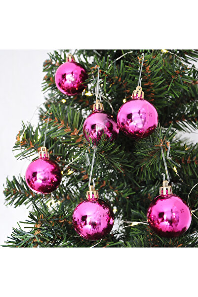 BEST PARTİ 6-Piece 4 cm Fuchsia Christmas Tree Decoration Ball