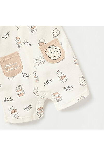 Juniors All-Over Print Romper with Round Neck and Short Sleeves