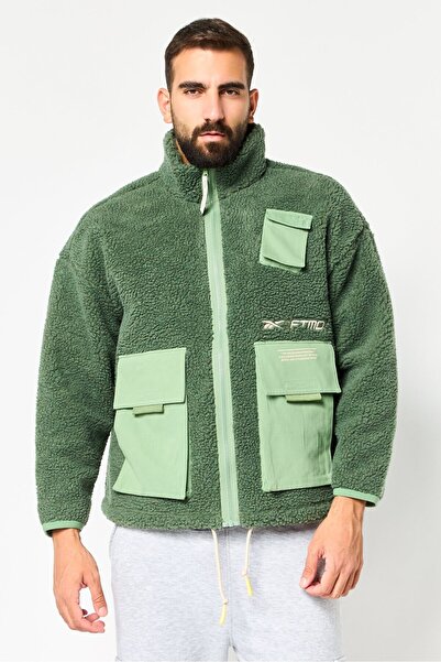 Reebok Men Embroidered Logo Faux Fur Outdoor Jacket, Green