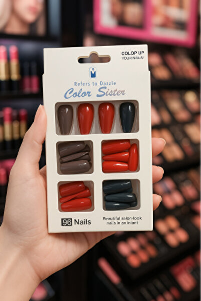 burjalmodah مجموعة أظافر تركيبية بتدرجات الأحمر والأسود