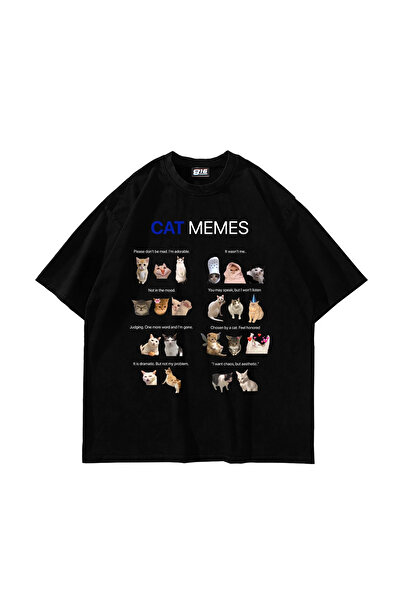 Bak Moda Cat Memes cu imprimeu supradimensionat Unisex Negru tricou