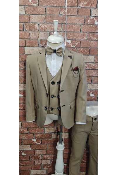 HAYTA Children's Suit Vest Set Piece Set with Shirt 1-14 Years Silver Dark Cream