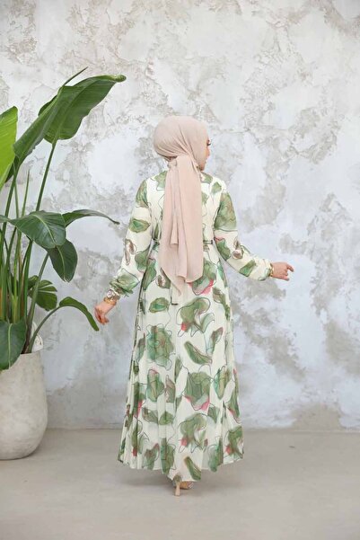 N.S NEVA STYLE Patterned Khaki Hijab Dress 344601Hk