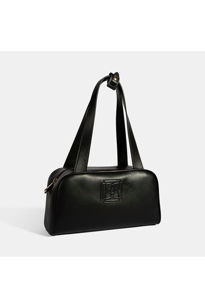 Desa Women's Black Monogram Logo Leather Shoulder Bag