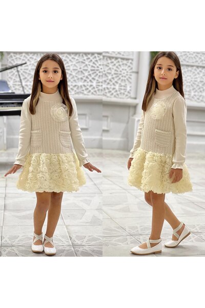 ALPİDS 2-Piece Girls' Dress with Rose Fabric Details