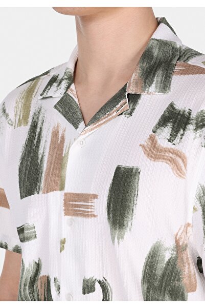 Colin's Regular Fit Shirt Neck Printed Men's Green Short Sleeve Shirt