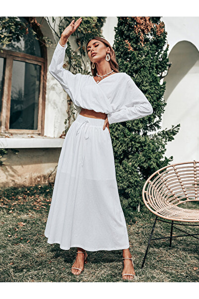 FridayIn Casual V-neck Solid color Bow Regular sleeve Dress Suits