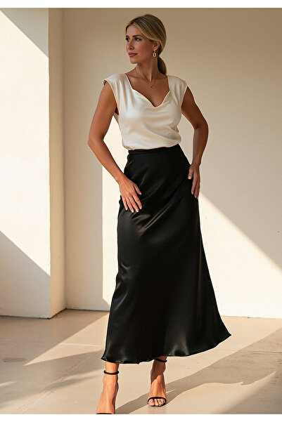 Figl Satin midi skirt - Black skirt M1084 size L/XL