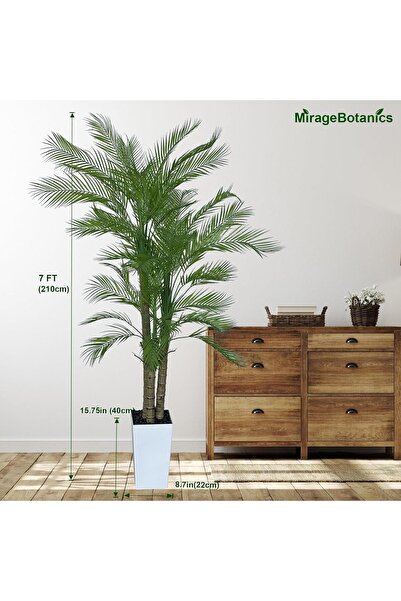 MirageBotanics Artificial Palm Tree 210cm Faux Palm Tree in White Planter - Indoor/Outdoor