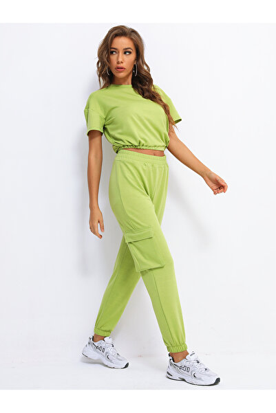 FridayIn Female Street style Round neck Solid color Loose Pants suit
