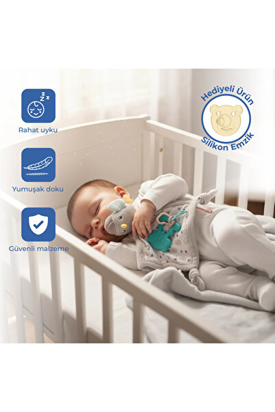 Babyjem 926 Birdy Diş Kaşıyıcılı + Silikon Emzik Hediyeli Uyku Arkadaşım Kahve
