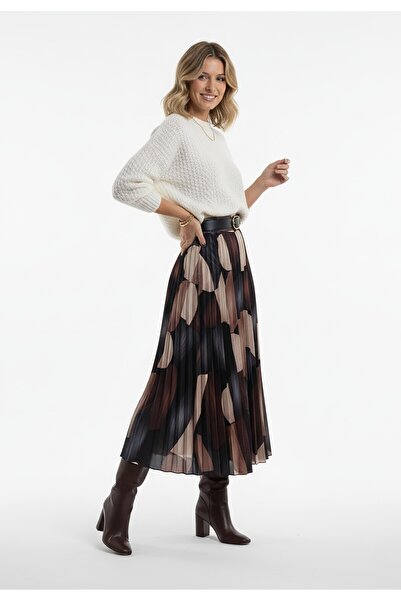 Figl Pleated flared midi skirt - With belt - Black M1253 size XL