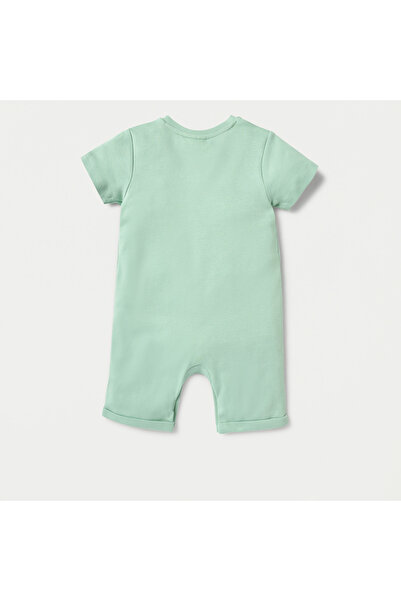 Juniors Dinosaur Applique Romper with Short Sleeves and Button Closure