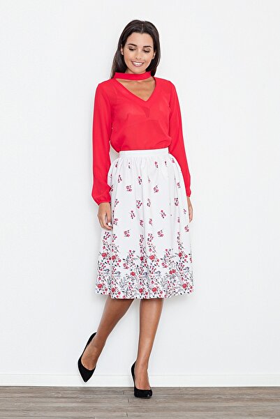 Figl Elegant white midi skirt with floral pattern M537 size M