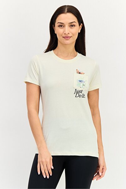Nike Women Sportswear Fit Short Sleeve Graphic Print Outdoor T-Shirt, Off White