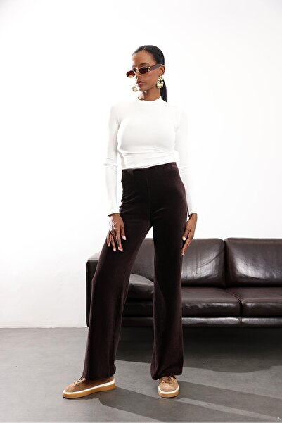 5in1Canpolat Bitter Brown Elastic Waist Velvet Trousers 8921