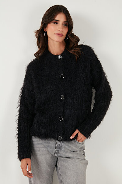 Lela Soft Fuzzy Regular Fit Crew Neck Buttoned Cardigan Cardigan 4617007