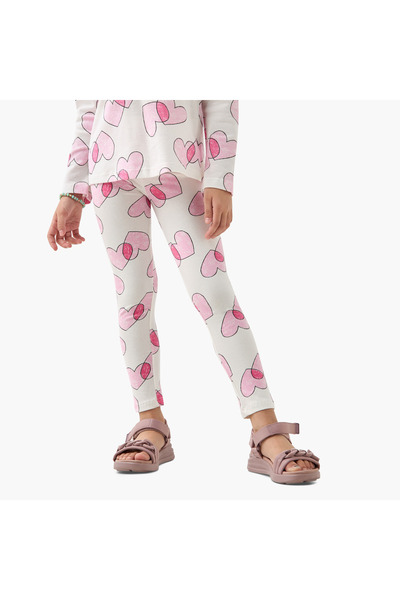 Juniors بنطال ضيق بطبعة قلب مع حزام خصر مطاطي